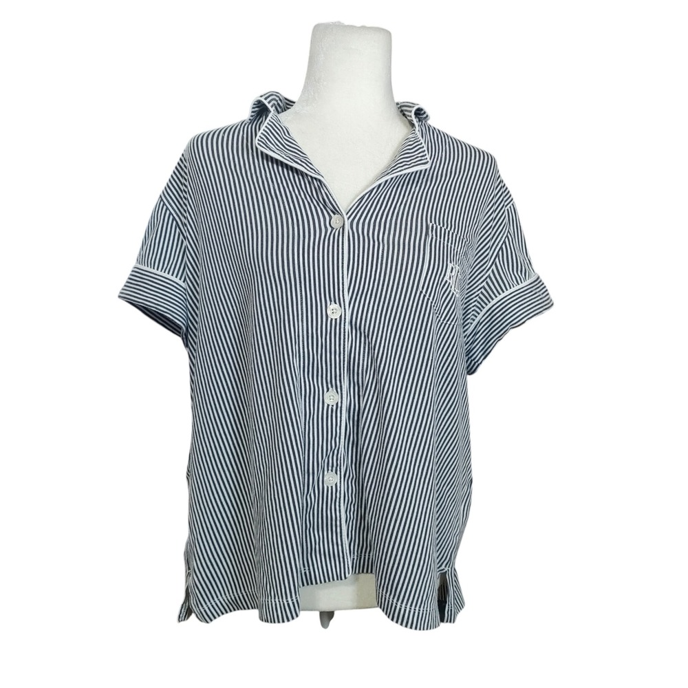 Lauren Ralph Lauren Womens XL Pajama Top Black Label White Striped Button Down